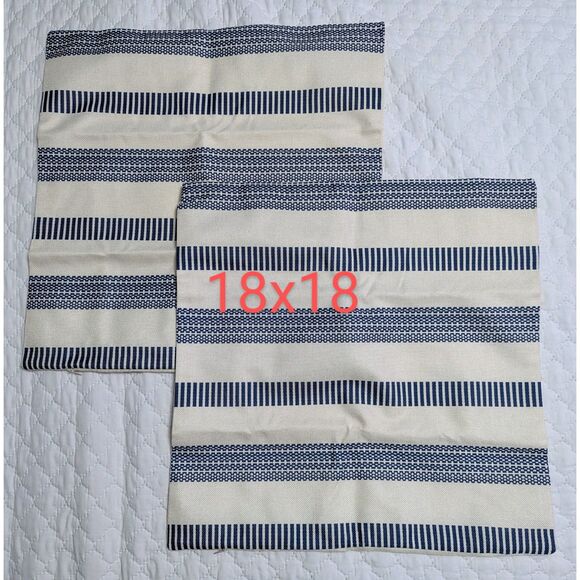 💙 New Set of 2 Blue Boho Striped Throw Pillow Covers – 18x18" Linen Style - Picture 6 of 6
